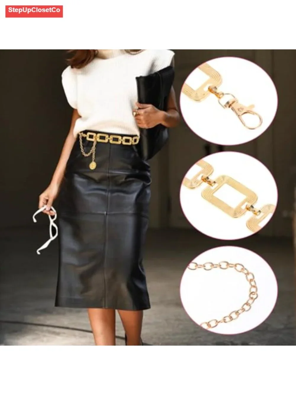 Women's Chunky Gold Waist Chain Belt - Adjustable Lobster Clasp Fashion Body
